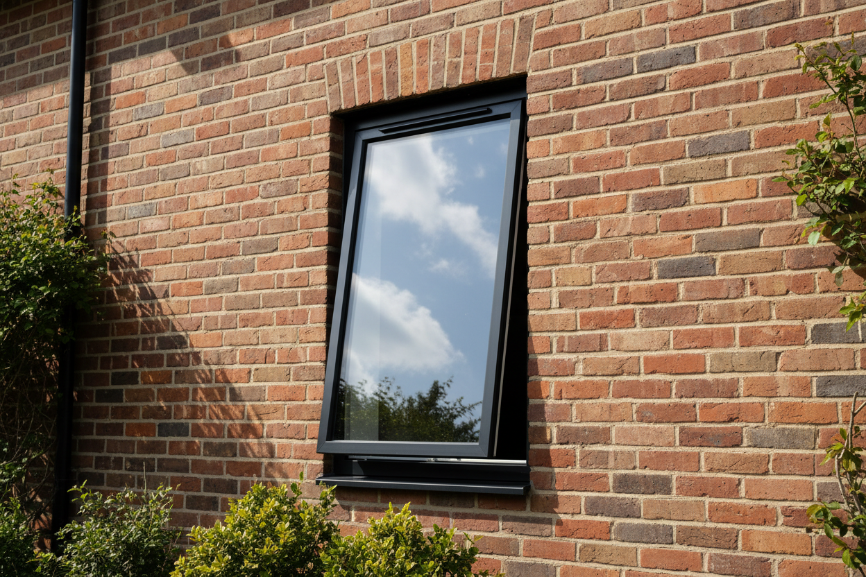black awning window in a brick home 1500mm high 900mm wide