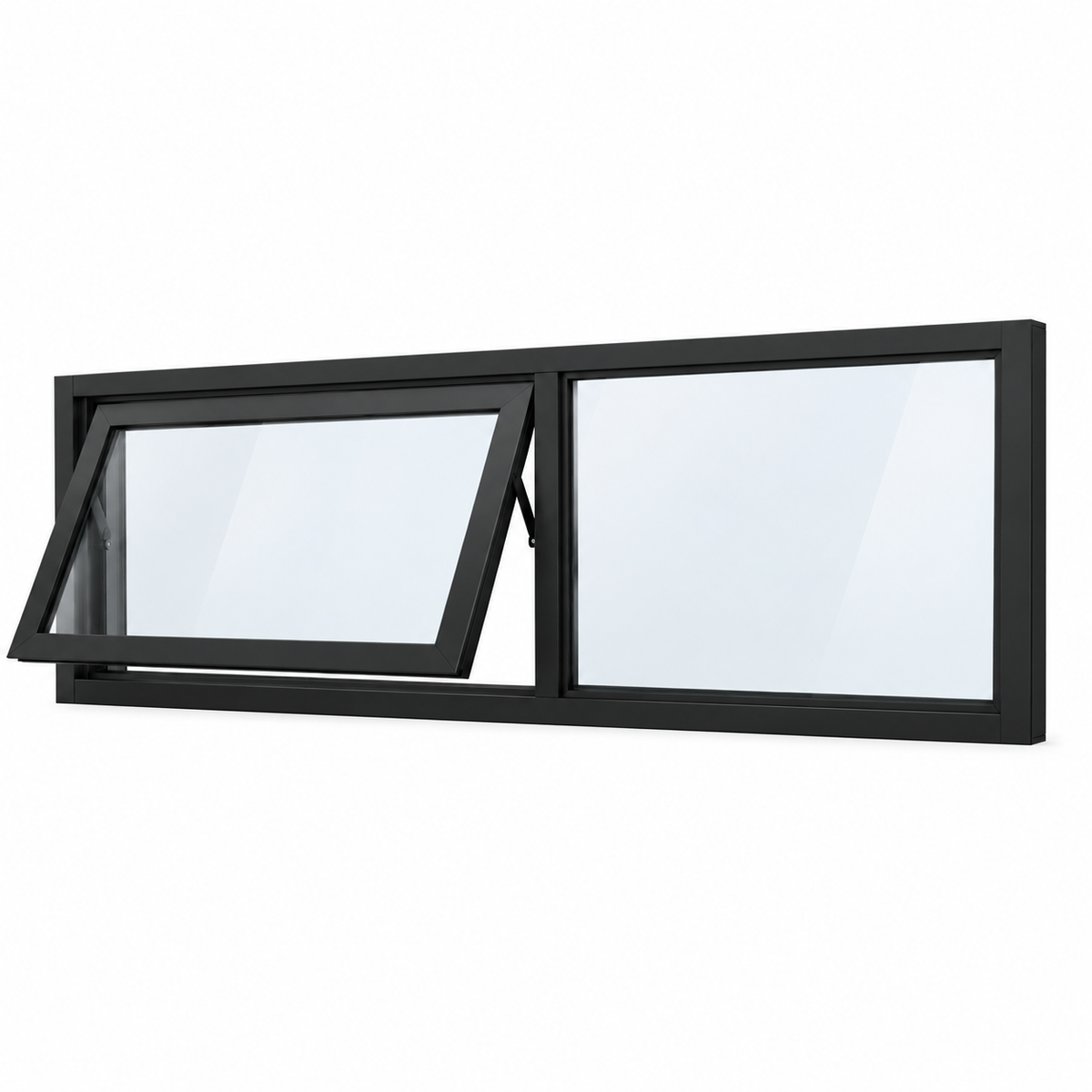 Black Awning Window - 595h x 2390w Double Glazed (Hook Hinged)