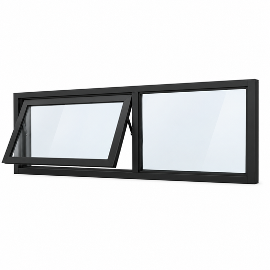 Black Awning Window - 595h x 2390w Double Glazed (Hook Hinged)