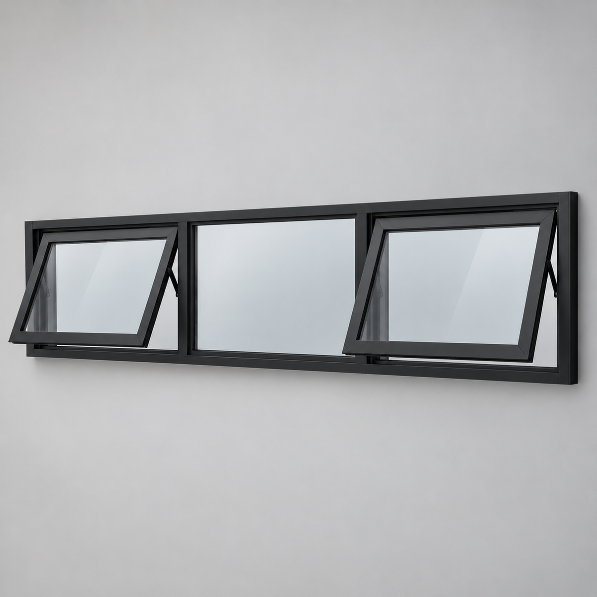 Black Awning Window - 595h x 2635w Double Glazed (Hook Hinged)